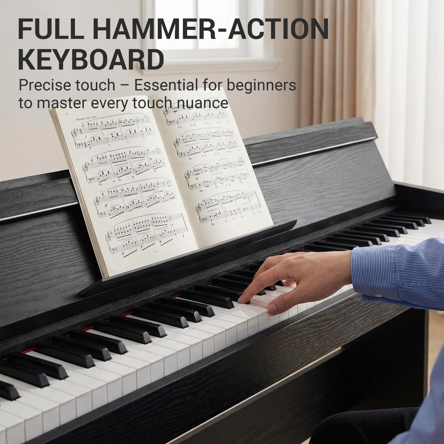 MOSEN 88 Key Digital Paino Fully Weighted Keyboard with Graded Hammer Action, 380 Tones, Triple Pedal, Upright Wood Stand, USB-MIDI, Full Size Home Electric Pianos for Beginner, MDP-110