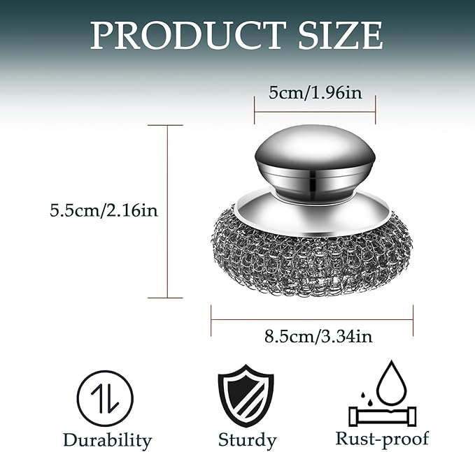 Stainless Steel Wool Scrubber Set, 2 Handles with 4 Replacement Pads, for Pots Pans Grills