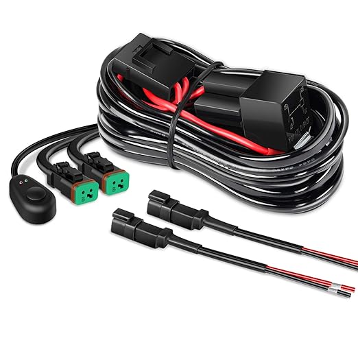 Nilight 10016W DT Wiring Harness Kit for LED Light Bars - 12V On/Off Switch, Power Relay, Blade Fuse - 2 Leads