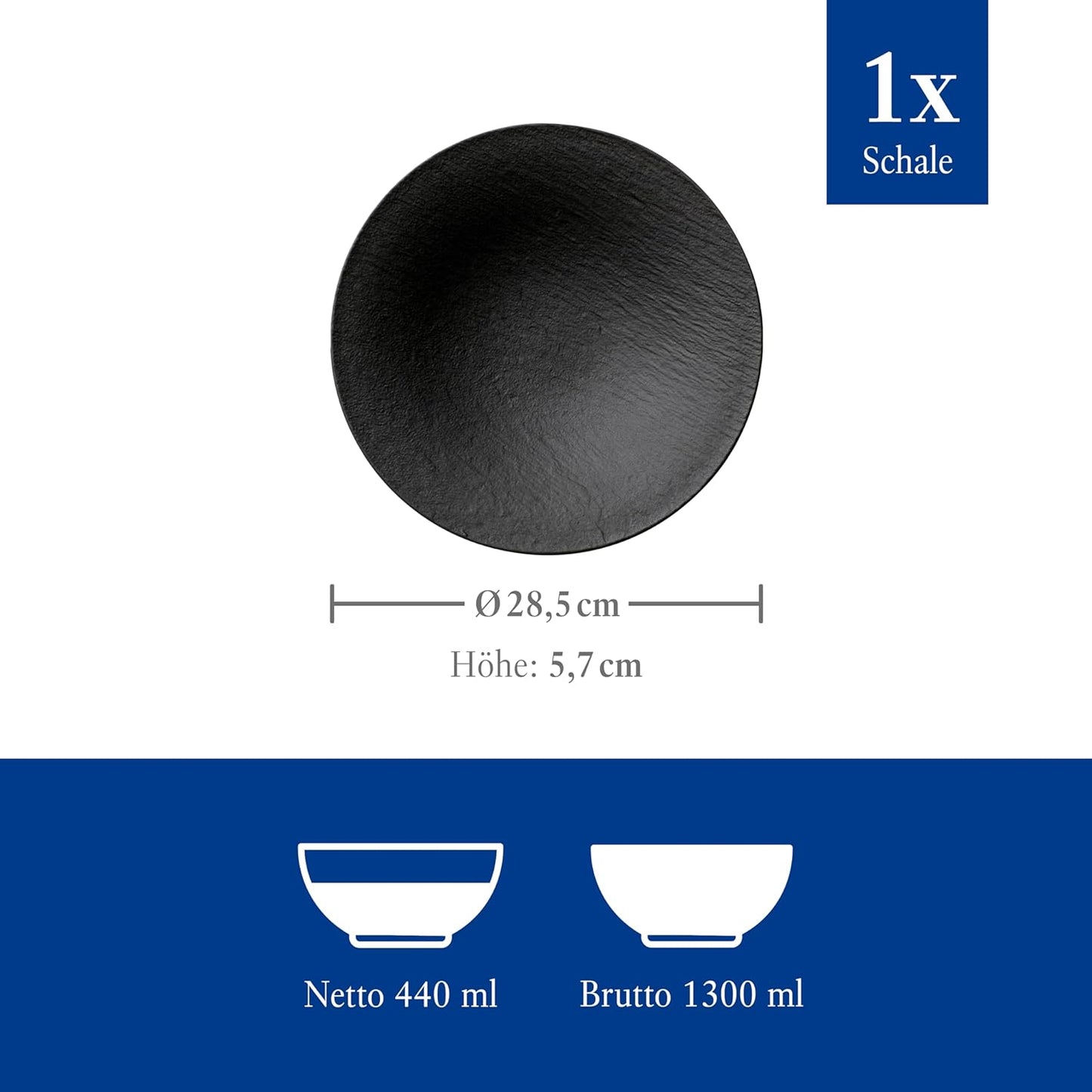 Villeroy & Boch Manufacture Rock Deep/Rim Bowl, 11.5 in, Premium Porcelain, Made in Germany, Black