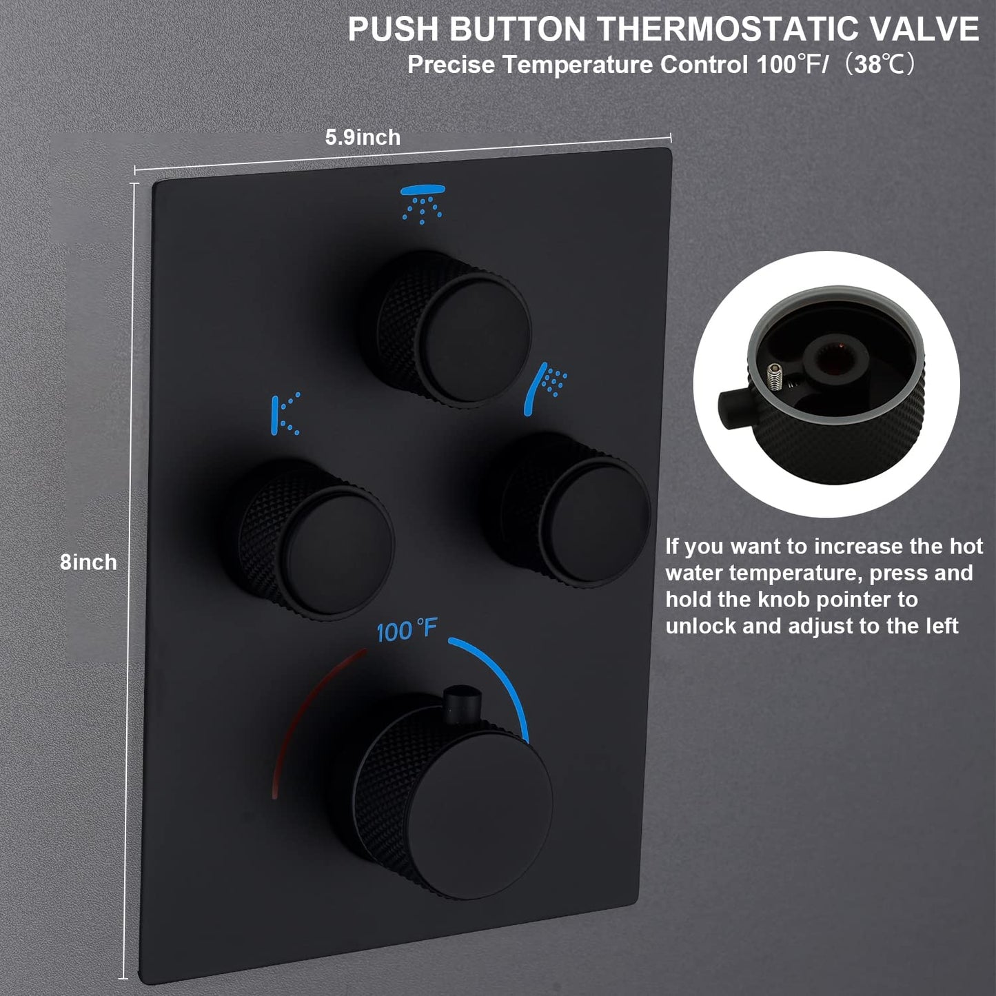 NPYSVSSS Dual Shower Heads Shower System with 16" Ceiling Mounted Rain Shower Head & 6" Wall Mounted Head Full Body Shower System 3 Way Thermostatic Shower Valve Can All Run Together, Matte Black