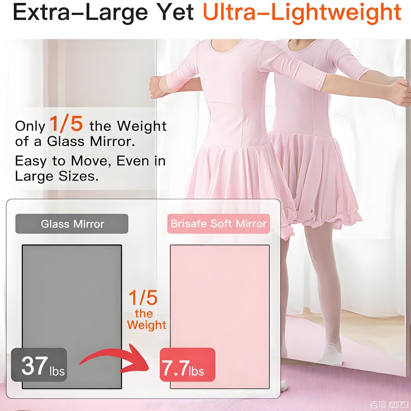 brisafe 71" x 48" (2PCS 71" X 24") Gym Mirror, Full Length Wall Mirror for Gyms, Dance Studio, Home, Yoga - Easy to Install, Lightweight Glassless Nano Mirror, Reduces 60% Commercial Insurance Costs