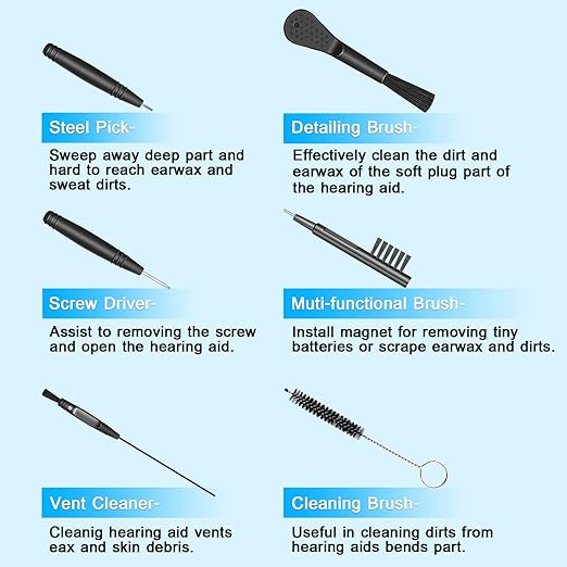 Hearing Aid Cleaning Kit, Hearing aid Cleaning Tools, Hearing Aid Brushes for Cleaning, Hearing Aid Amplifier Cleaner Kit, Hearing Aid Accessories with case, Gifts for Relatives and Friends (8 Pcs)