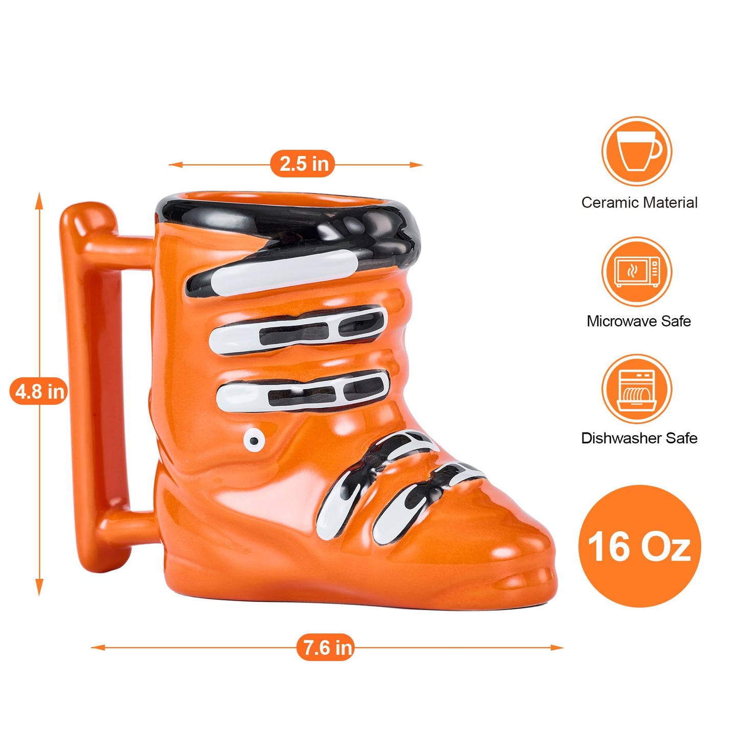 Burns Glass Creative Ski Boot Coffee Mug, 16 Oz Ceramic Mug with Large Handle, Novelty Coffee Cup for Home Office Funny Mugs, Dishwasher Safe, Cute Decoration Mug Gifts for Ski Lovers Skiers Friends
