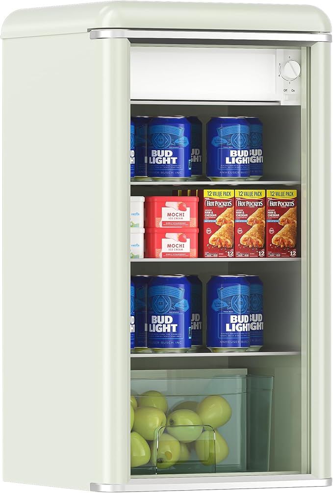 ceamorfco 4.9 Cu.Ft Retro Beverage Cooler Double Glass Door Fridge - Holds 120 Cans,8-liter freezing space 5 Temp Settings...