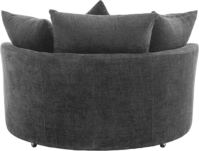 Yoglad Oversized Round Swivel Accent Chair - Modern 360 Degree Barrel Chairs with Storage Ottoman, for Living Room, Bedroom(Chenille- Gray)