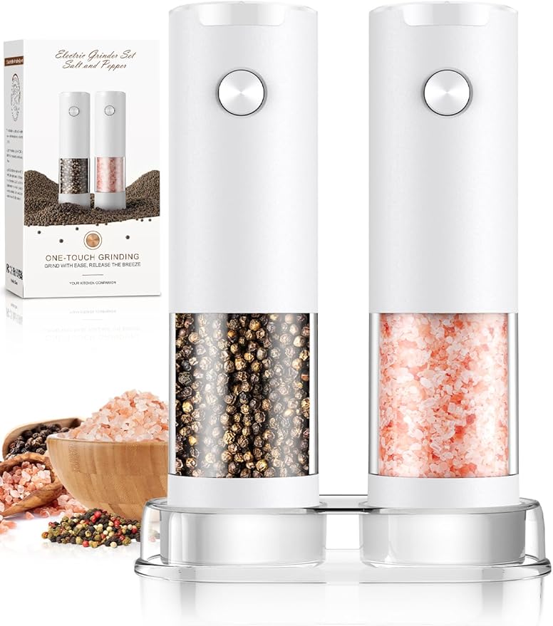Electric Salt and Pepper Grinder Set Automatic Battery Pepper Mill Shakers Kitchen Tools Adjustable Coarseness Upgraded Larger Capacity with Led Birthday Gifts for Women