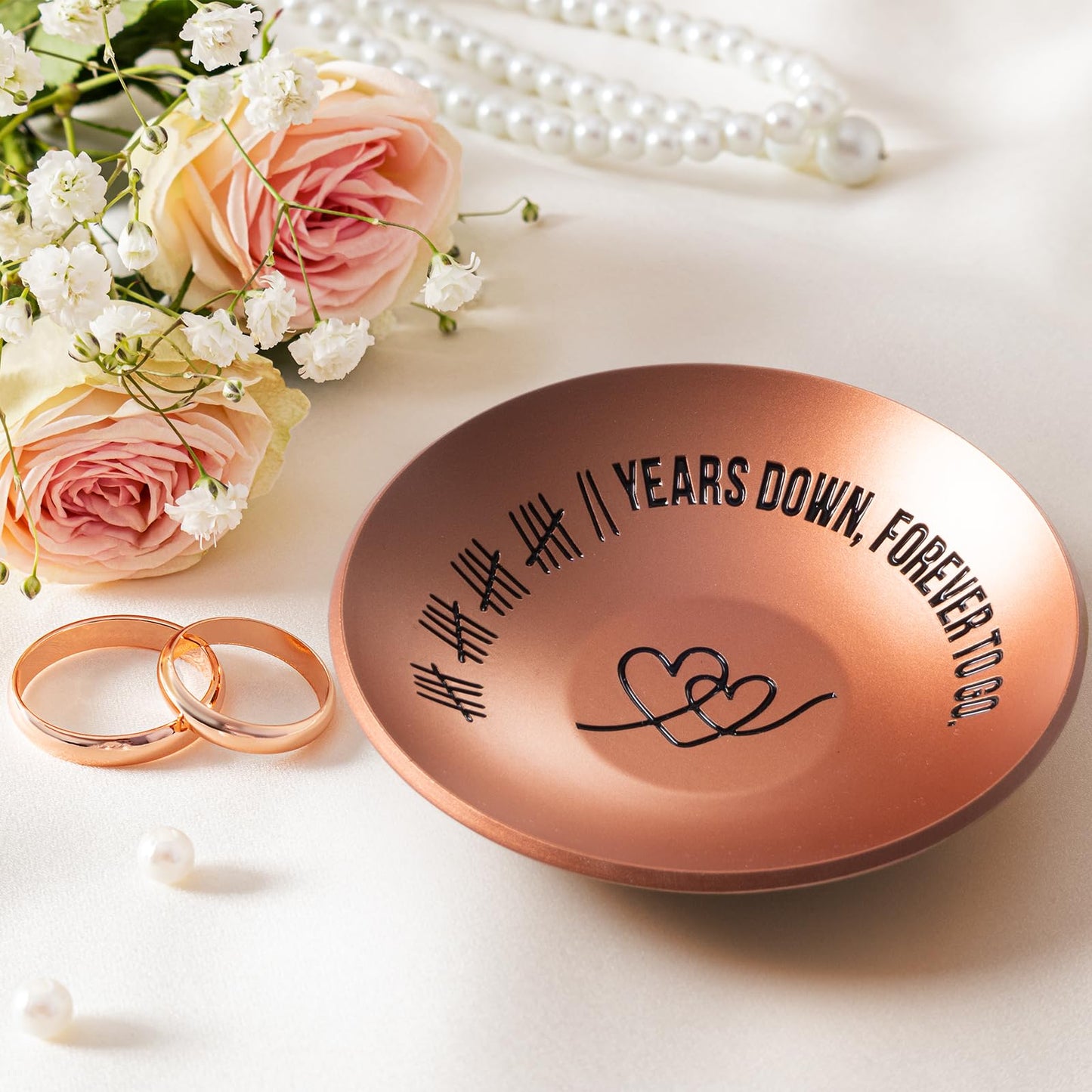 22nd Anniversary Copper Gifts, 22 Year Wedding Anniversary For Him Her Women Men, 4" Ring Holder Dish - Ideal Copper Metal Jewelry Tray Decorations For Wife Husband Couple Parents