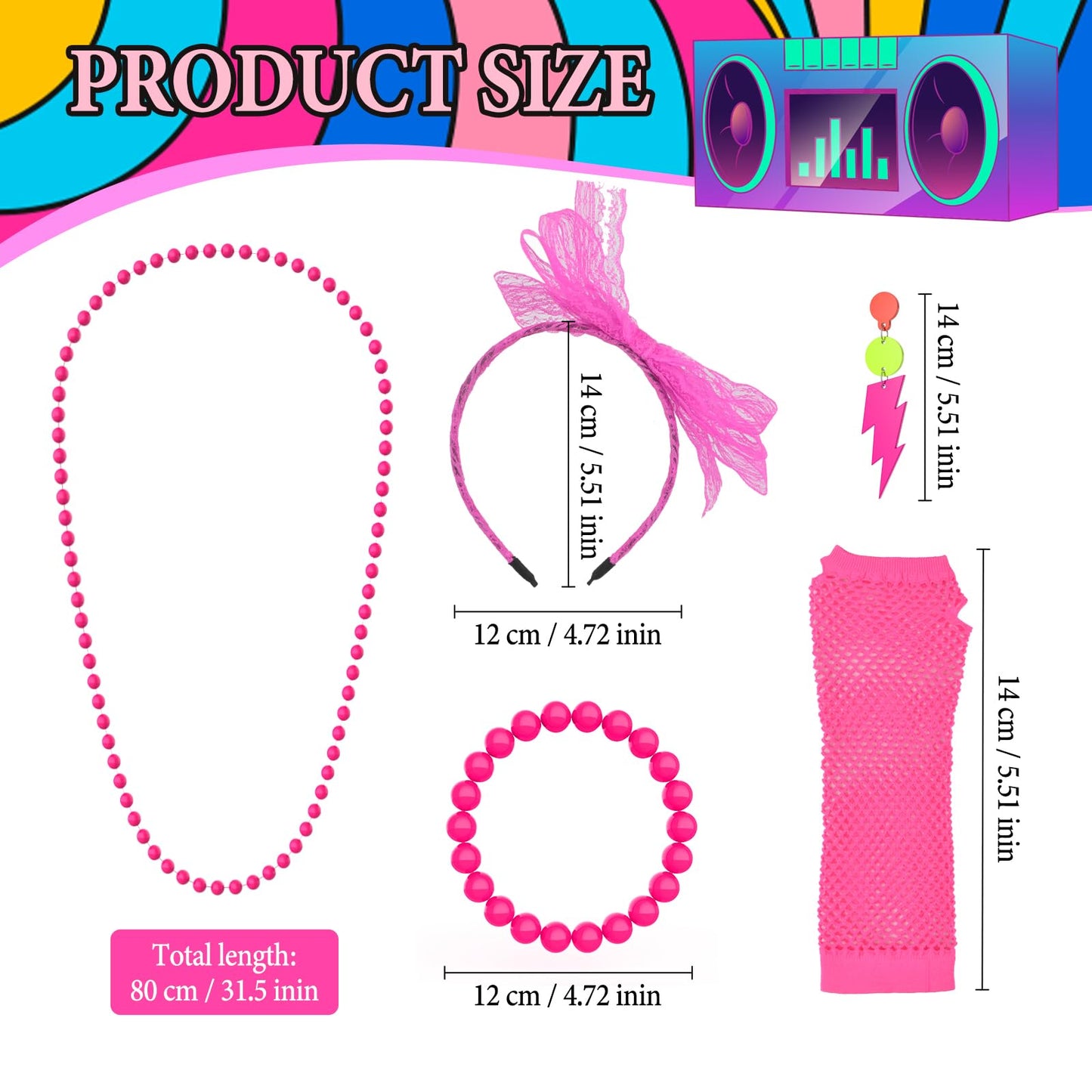 GEROPHOR 11 Pcs 80s Outfit Costumes for Women, off the shoulder 80s tops for women 90s Tops Shirts Costumes Christmas Gifts