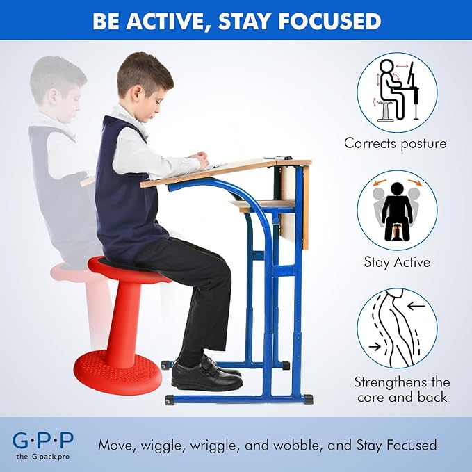 Gpack-pro Kids Wobble Stool – Improves Focus Attention – Non-Slip Base - Wiggle Chair Active Flexible Seating for Preschool Kindergarten Elementary School 17.7-Inch High (Black)