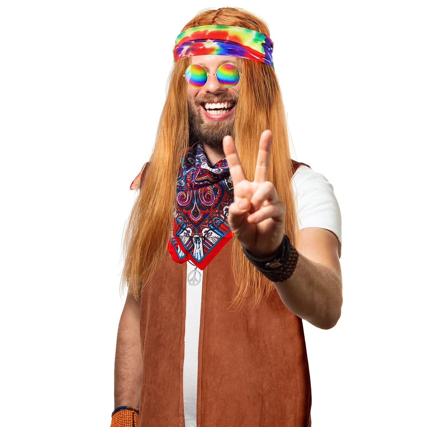 SATINIOR 60s 70s Men's Hippie Costume Fringe Suede Fabric Male Vest for Halloween Carnival Mardi Gras Cosplay Party(X-Large)