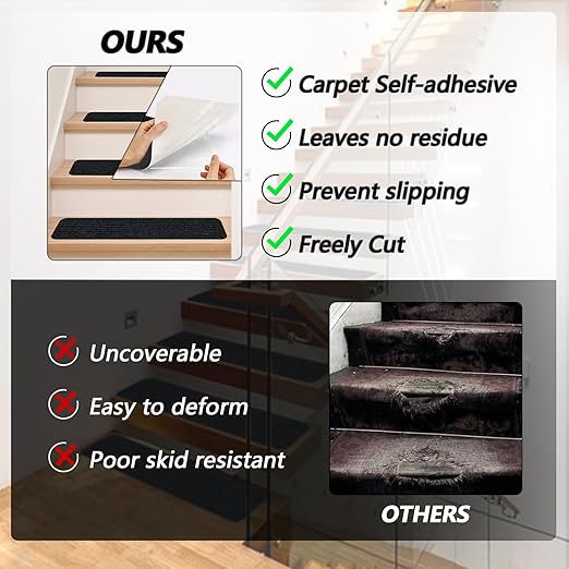 Non-Slip Stair Treads, 7.8" X 30" (7-Pack) Stair Runner Indoor Outdoor Mat, Black Slip Resistant Stair Tread Mats Step Covers Pads for Elders, Kids and Pets (30" x 7.8", Black)