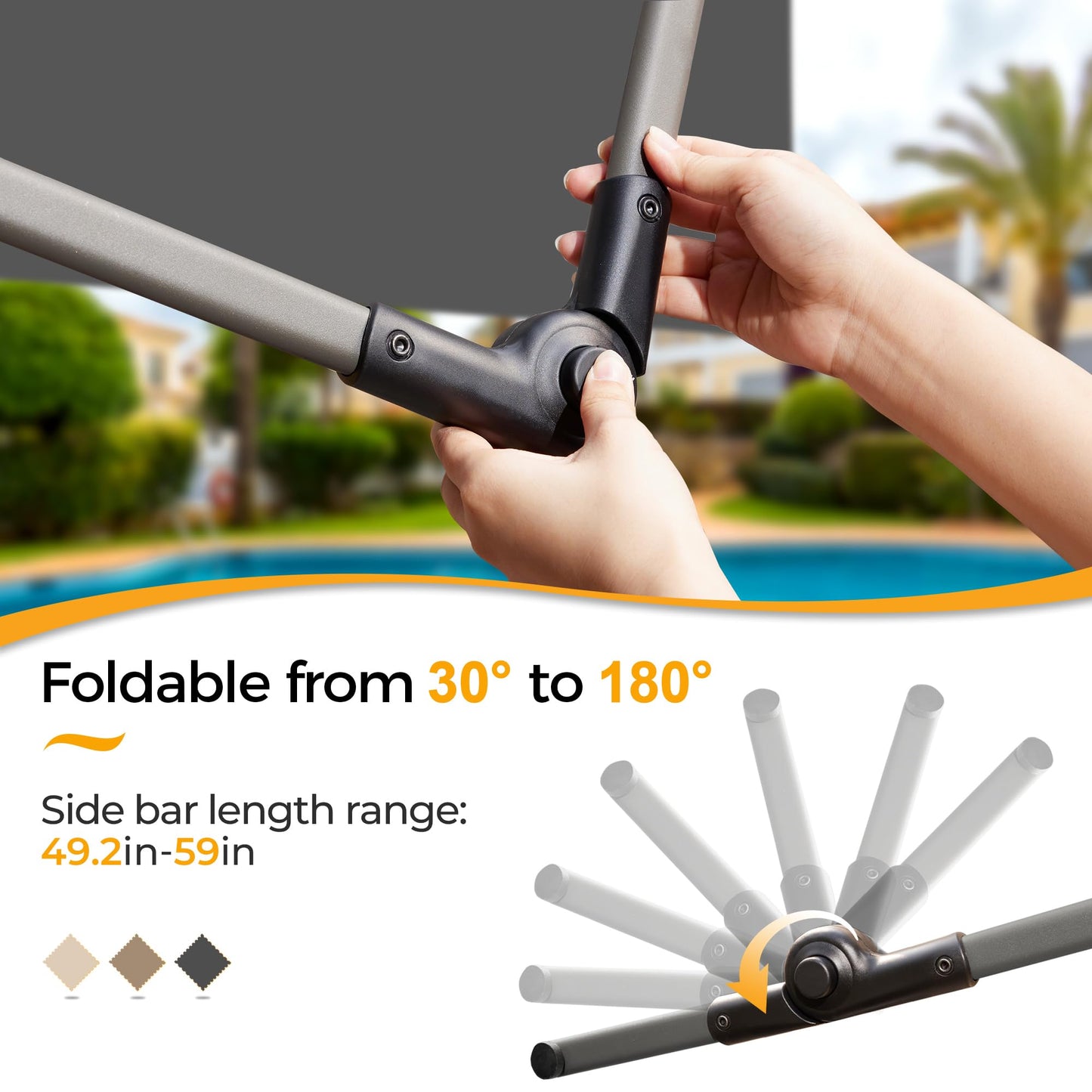 HOMEDEMO Manual Retractable Awning 118"x118" Foldable Side Bar 30°-180°,Outdoor Patio Awning Height Adjustable 82-118in Retractable Awning UV 50+ Protection,NO Drilling Awings for Backyard