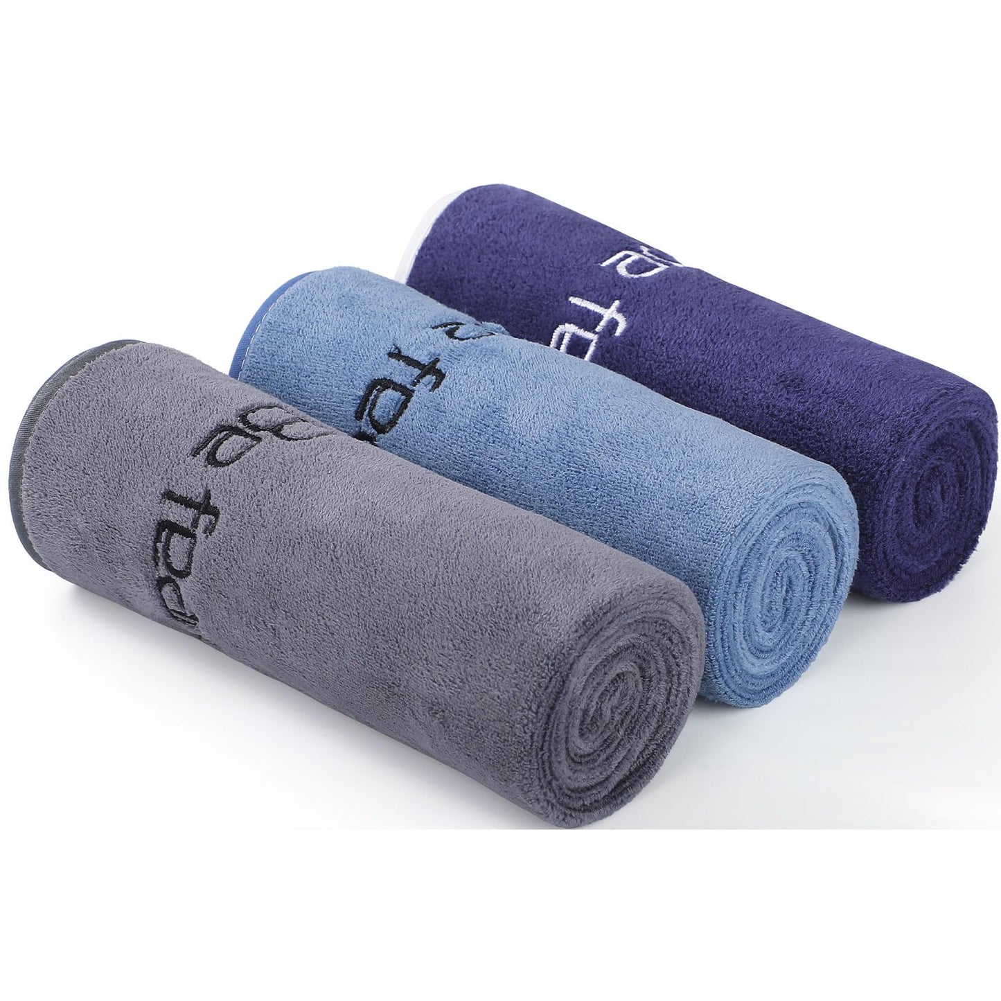 Wuwahold Microfiber Gym Towels Bigger Size Super Soft for Exercise Fitness, Sports, Workout, 380-GSM 15-Inch x 31-Inch Quick-Drying Towels (3 Pack, Grey+Blue+Navy Blue)