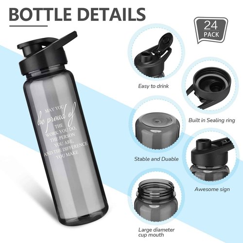 24 Pack Thank You Gifts Water Bottle Employee Coworker Team Appreciation Gifts 24 oz Inspirational Sports Bottles for Staff Women Men May You Be Proud of The Work Plastic Bottle, Black