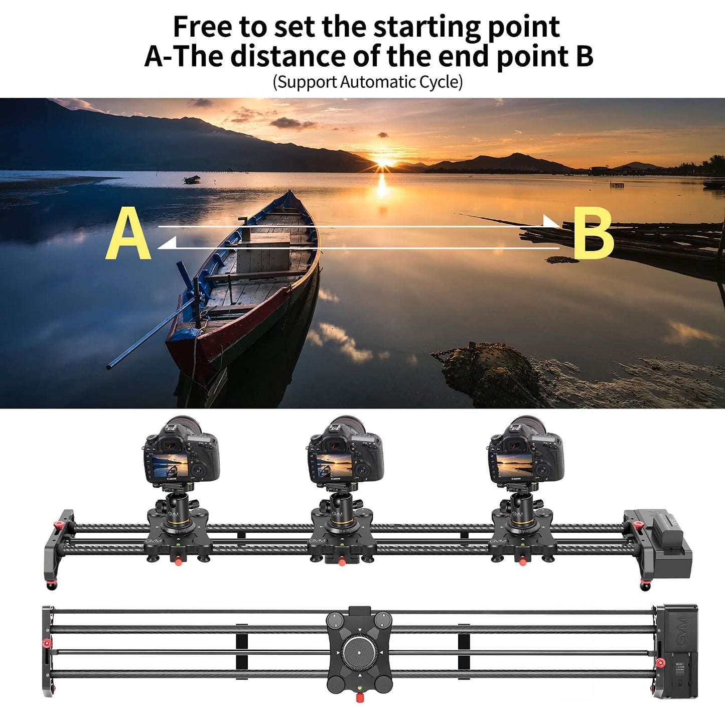 Gvm 48 /120Cm Motorized Camera Slider, App Professional Carbon Fiber Dolly Rail Camera Slider, Motorized Time Lapse And Video Sh