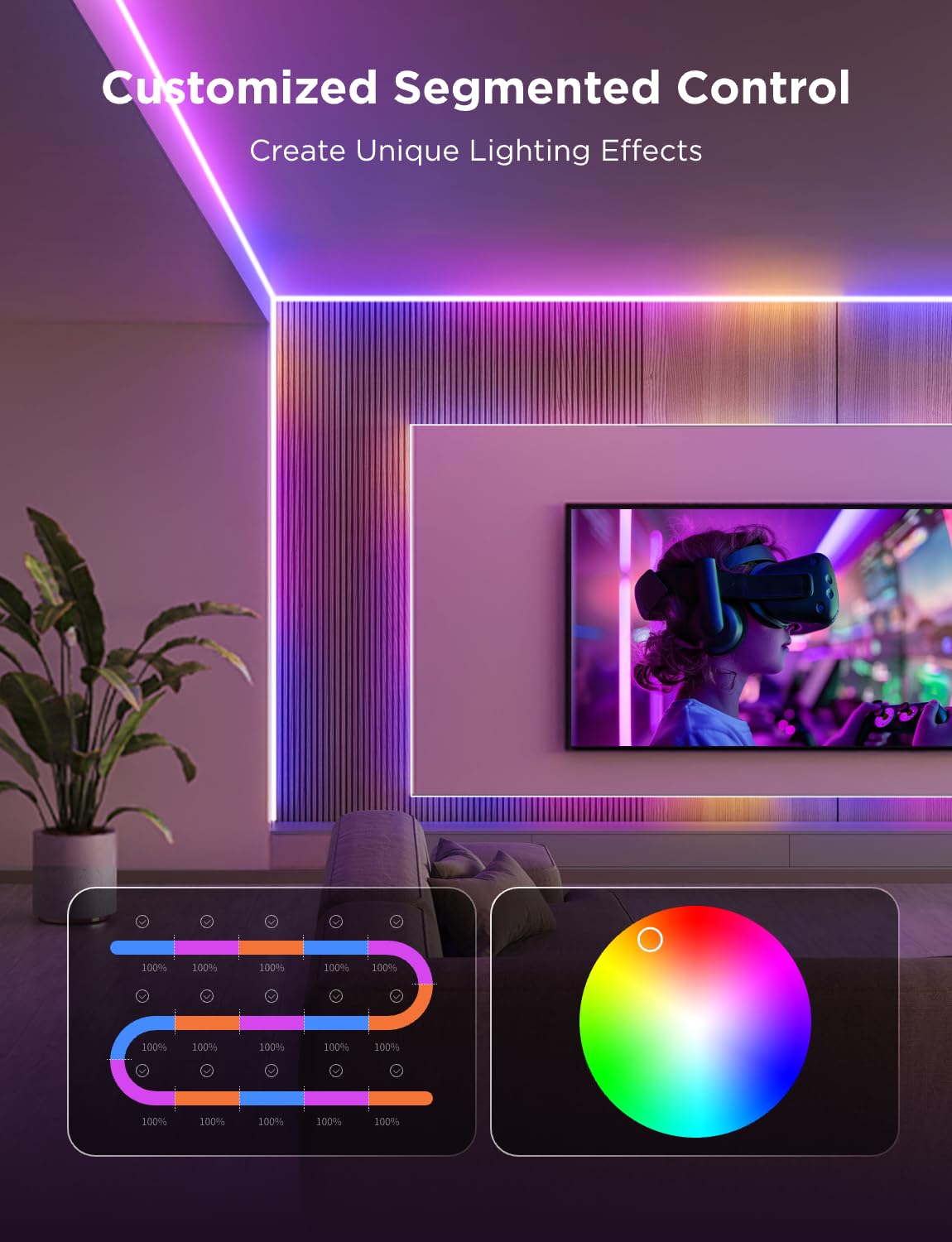 Govee COB LED Strip Light Pro, LED Lights for Bedroom Compatible with Alexa, Google Assistant and Matter, RGBICW Light with Warm White, Smart Strip Light, Color Changing, for Cabinet, 16.4ft