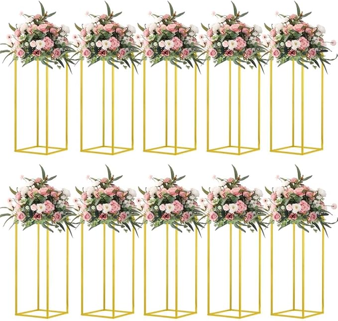 MEISHAONV 23.6inch 10 pcs Column Vases Gold Centerpieces for Table Metal Flower Stand Gold Wedding Centerpieces for Tables...