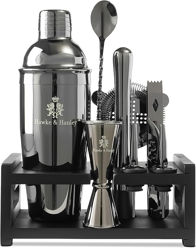 Hawke & Hanley Mixology Bartender Kit: Cocktail Shaker Bar Set with a Martini Shaker, Bar Tools and Black Bamboo Stand | B...