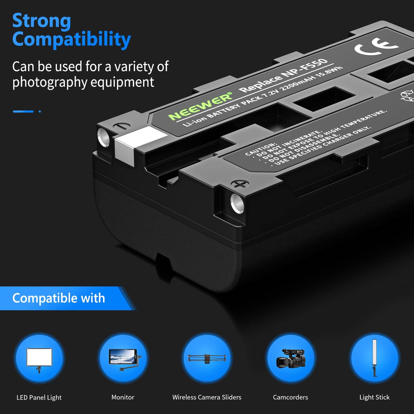 Neewer Rechargeable Li-Ion Battery Replacement For Sony Np-F550/570 Compatible With Field Monitor, Neewer Cn-160 Cn-126 Cn-216 L