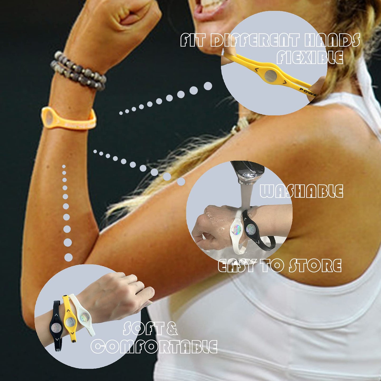 Power Balance Performance Wristband 3 Pack - Silicone, Waterproof, Lightweight, Multi-Color