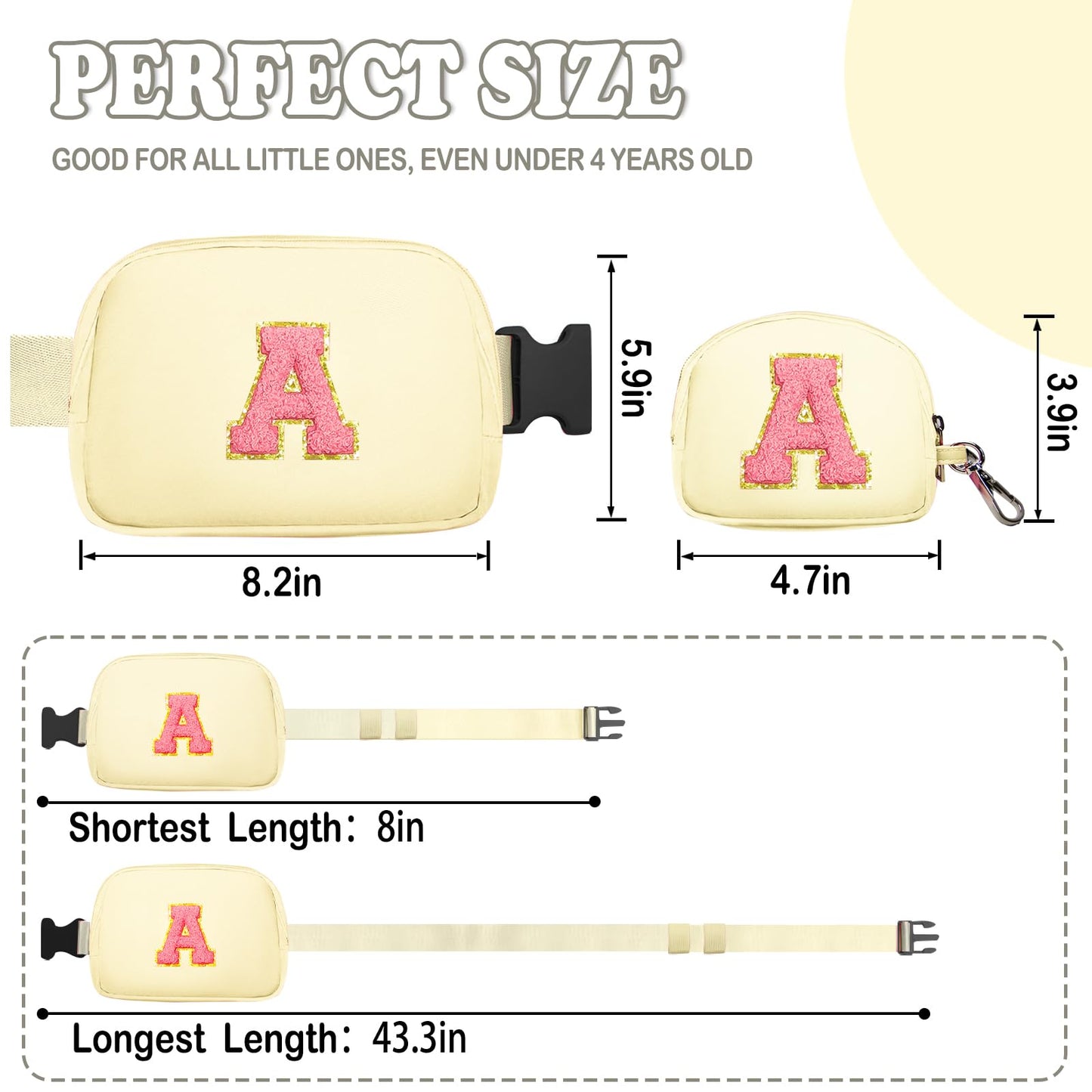 Birthday Gifts for 4 5 6 7 8 9 10 11 12 13 Year Old Girls, Crossbody Bags Fanny Pack with Initial Letter Patch Cute Stuff for Women Girls Teens (A, Cream)
