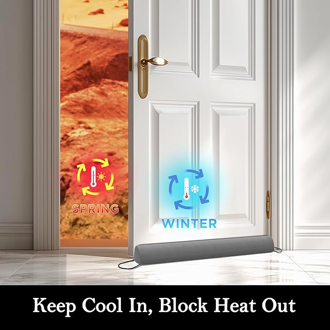 Sunolga Door Draft Stopper Blocks Hot and Cold Air with Removable Washable Cover for Bottom of Door and Window, All-Season Seal for Wind, Noise, Seal for Gaps Up to 3", Home Essentials, 12", Gray