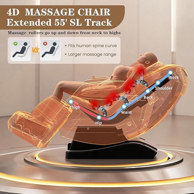 4D Massage Chair Full Body, Zero Gravity SL-Track Shiatsu Massage Chair Recliner, 15 Modes, Airbag Massage, with Heat Body Scan Bluetooth Foot Roller, AI Control