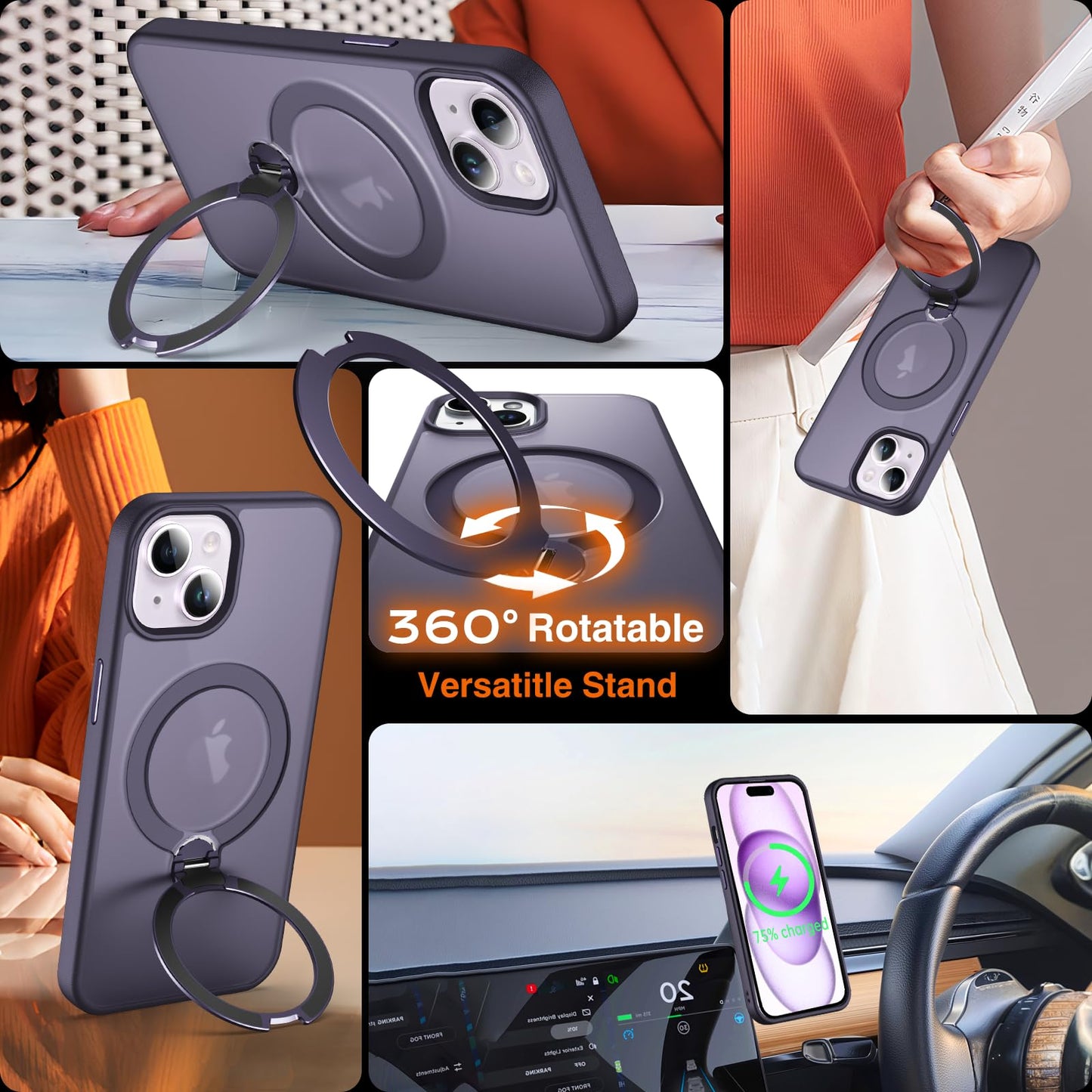 Chicfun 360 O-Ring Magstander For Iphone 15 Case With Magnetic Kickstand Ring Holder [Compatible With Magsafe][360Rotate Stand R