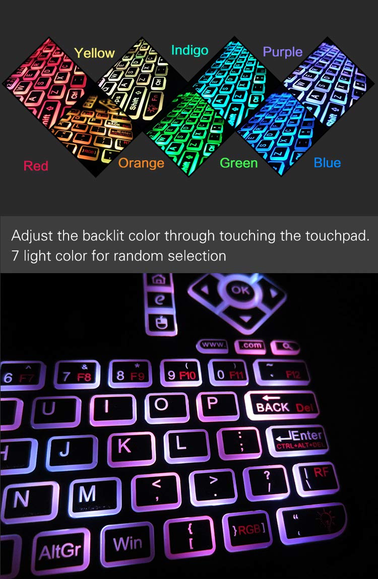 Q9 Mini Wireless Keyboard With Touchpad - Colorful Backlit Small Rechargeable Remote Keyboard For Pc, Raspberry Pi 4, Android Tv