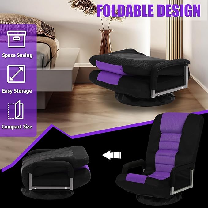 ACIPENSER Swivel Gaming Chair Multipurpose 2PACK Floor Gaming Chair for Playing Video Games, TV, Reading w/Armrest Lumbar Support & 6 Adjustable Postion Backrest for Adults & Kids,Purple