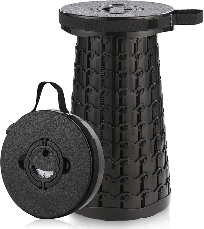 Upgraded 18-Inch Collapsible Stool, 800lbs Capacity, Heavy Duty Yet Lightweight, Portable Folding Stool for Adults, Taller Retractable Telescoping Seat for Camping, Fishing, Hiking, Travel, BBQ