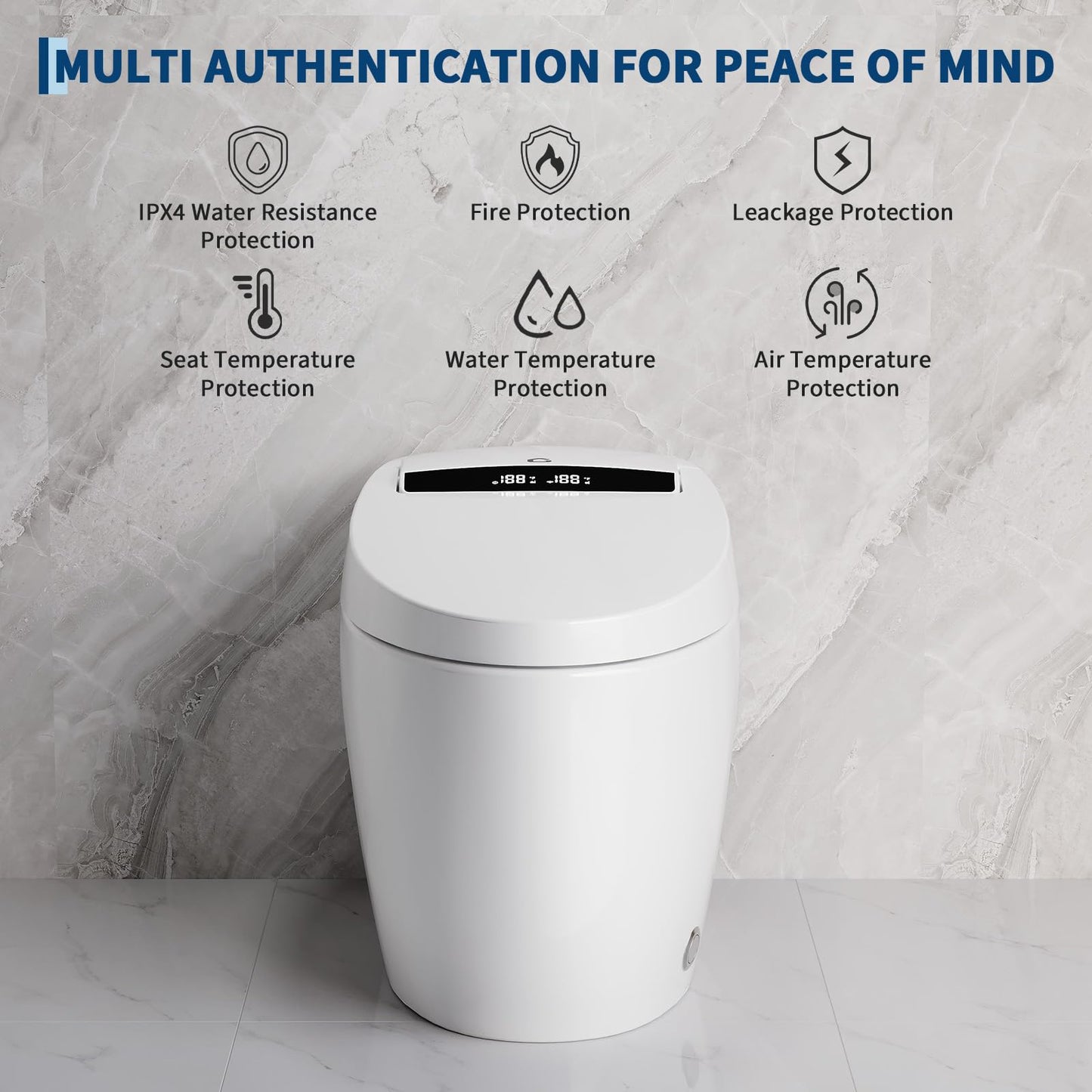 EliteEdge Modern Smart Toilet, One-Piece Elongated with Built-in Bidet, Heated Seat, Foot Sensor Flushing, Warm Air Dryer, Remote Control for Lid Open/Close