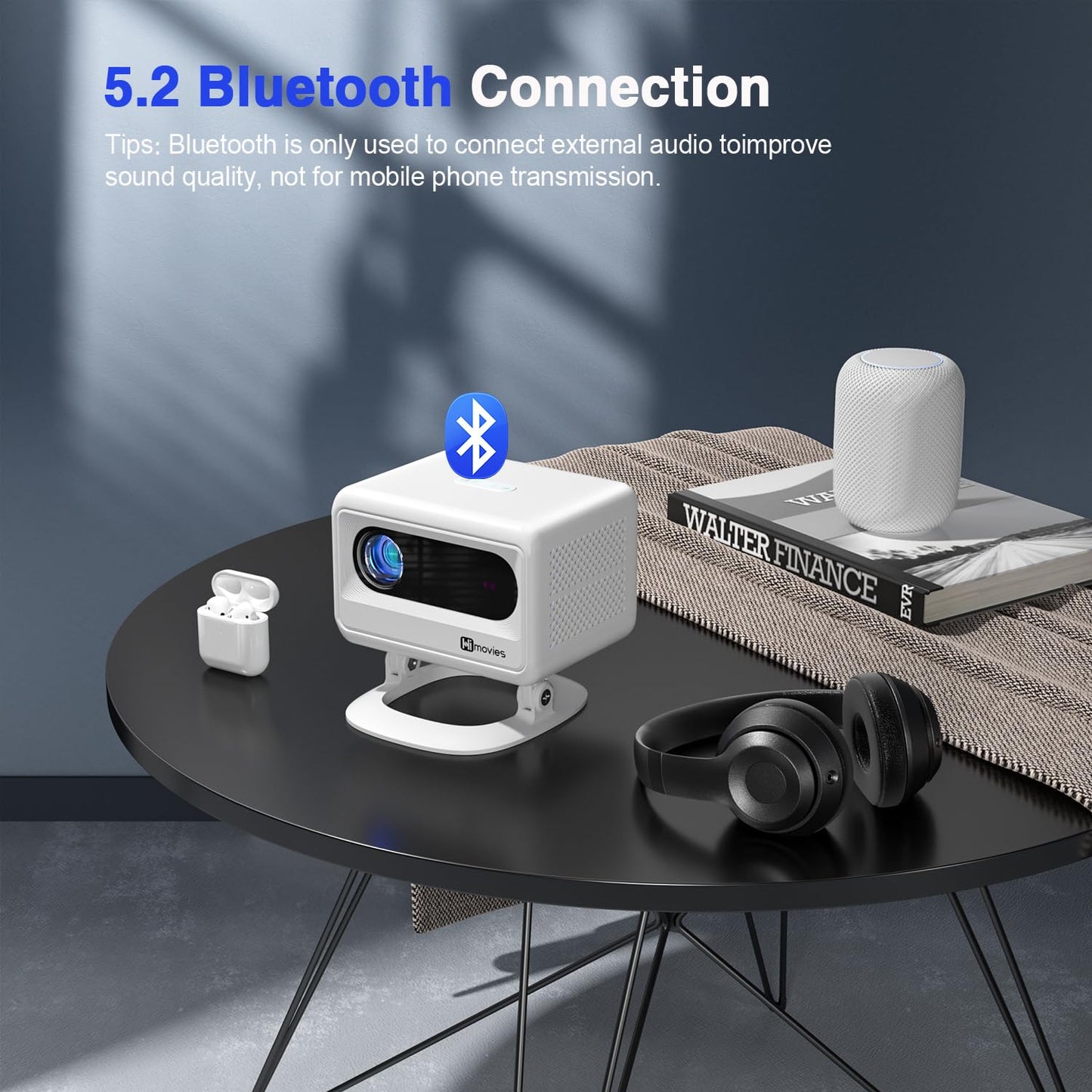 [Electric Focus] Himovies Projector, Mini Projector with WiFi and Bluetooth, ±50° Vertical Keystone Portable Projector with Stand, FHD 1080P Movie Projector for Smartphone/TV Stick/HDMI/USB