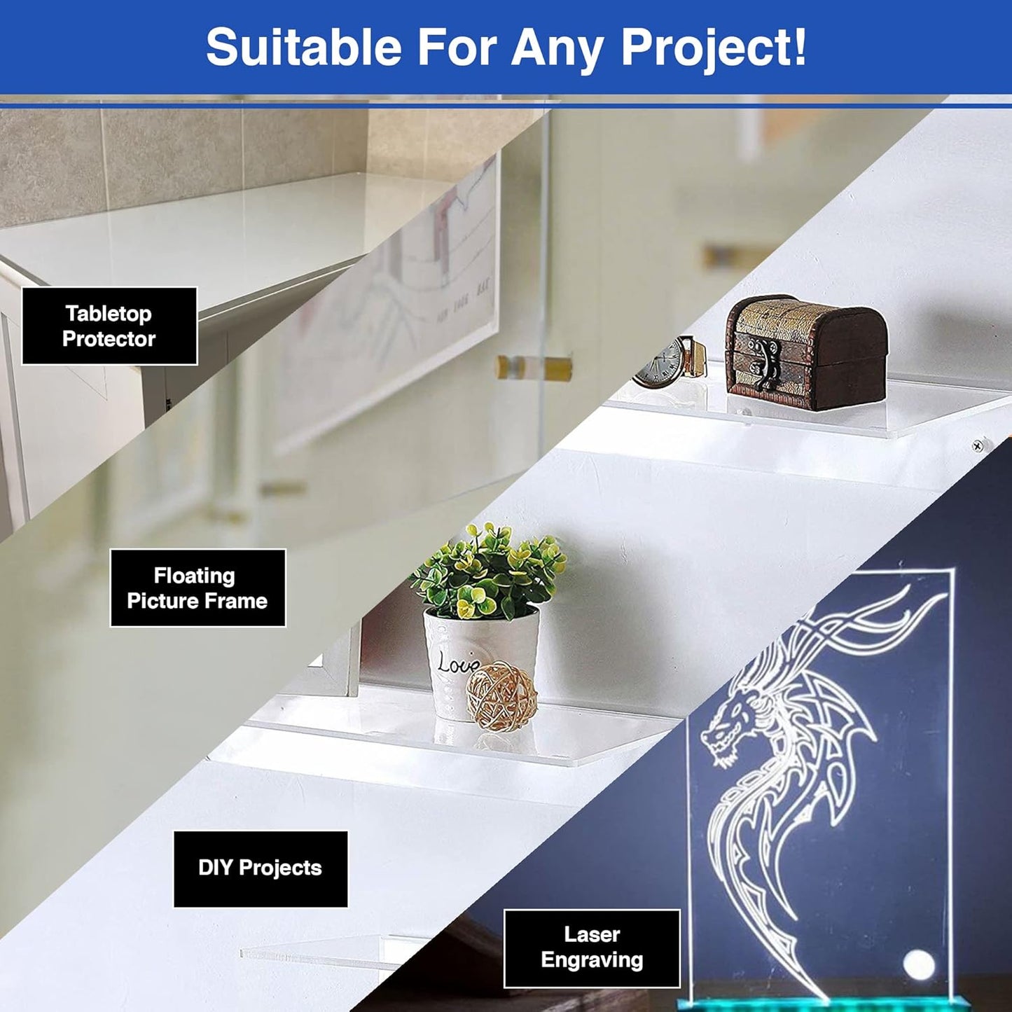 Duco USA-Made Clear Cast Acrylic Sheet 1/8 Inch Thick 4" x 6" - 6 Pack of Transparent Plexiglass Sheet - Lightweight Acrylic Board for Window Replacements, Displays, Signs, and More