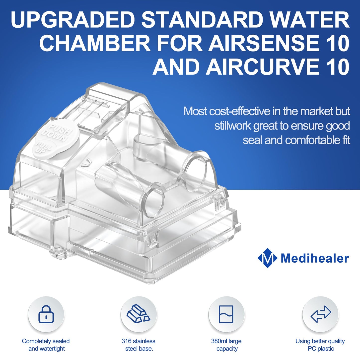 2026 Latest Upgraded Water Chamber for AirSense 10, HumidAir Water Tub for Air10 CPAP Machine, 380ml Upgraded Standard Humidifier Tub, Great-Value Supplies by Medihealer.