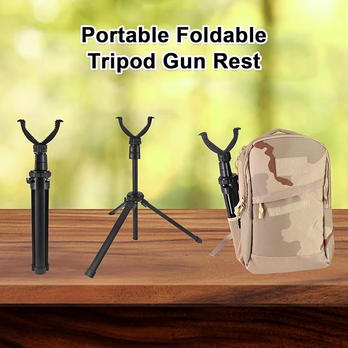HUNTPAL Gun Rest Rifle Stand Tripod Shooting Stick for Range Table Bench Shooting Practice, Portable Adjustable Compact Aluminum Construction Gun Holder with 360° Swivel V Yoke Head