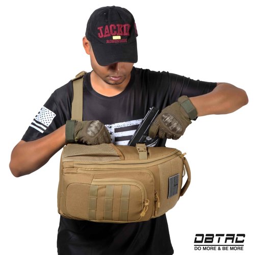 DBTAC Tactical Range Bag Large + Tactical Large Shoulder Pack with Sling (Tan)