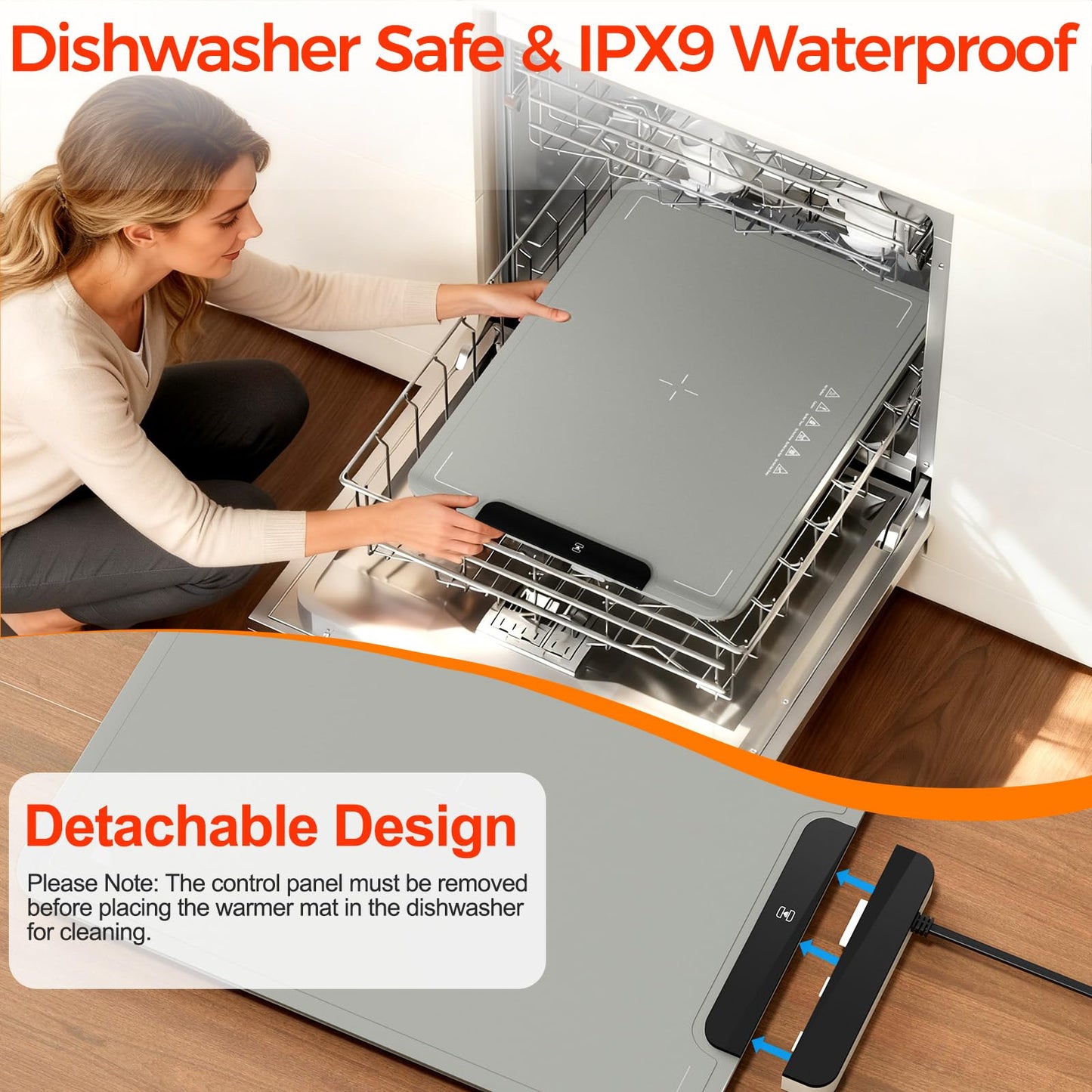 Warming Mat for Food | Dishwasher Friendly,Full-Surface Food Warmer with 6-Mode Adjustable and Timer,Roll-Up & Portable Silicone Food Heating Pad with Child Lock,Electric Warming Tray for Buffet Party