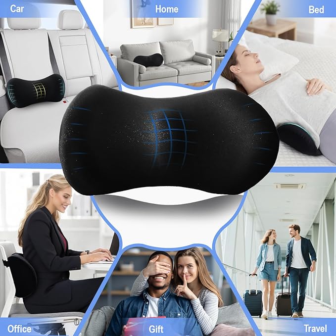 FOUSUPDT Lumbar Pillow with Adjustable Strap, Memory Foam Lumbar Support Pillow for Office Chair and Car Seat, Back Pillow for Lower Back, Back Support Pillow for Sitting, Driving, Traveling