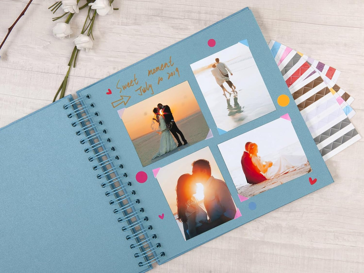 potricher 10 x 10 Inch DIY Scrapbook Photo Album 80 Pages Thick Kraft Blank Blue Paper Memory Book for Wedding and Anniversary Family (Blue, 10 Inch)