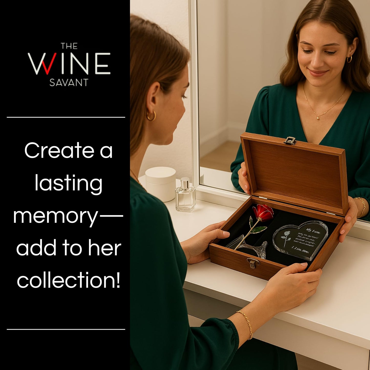 Gift for Anniversary to Wife, Her – Engraved Wooden Set 'To My Love' with Crystal Engraved Heart & 24K Gold Dipped Rose – Romantic Birthday Gifts for Women, Girlfriend, Unique Love Gift Idea