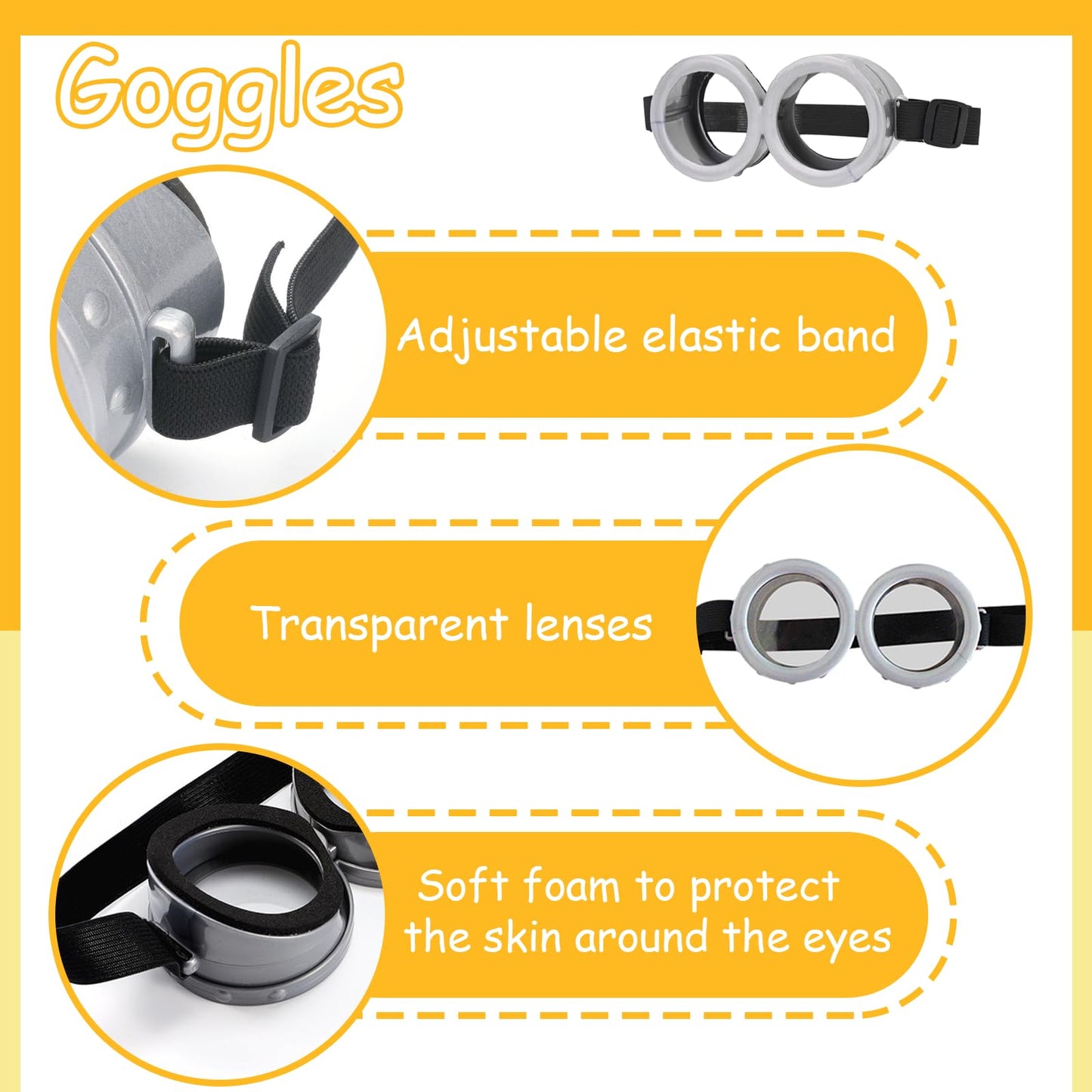 TUSAUW 9PCS Halloween Costume Accessories Yellow Beanie Knit Hat Goggles Glasses Gloves for Halloween Cosplay Set