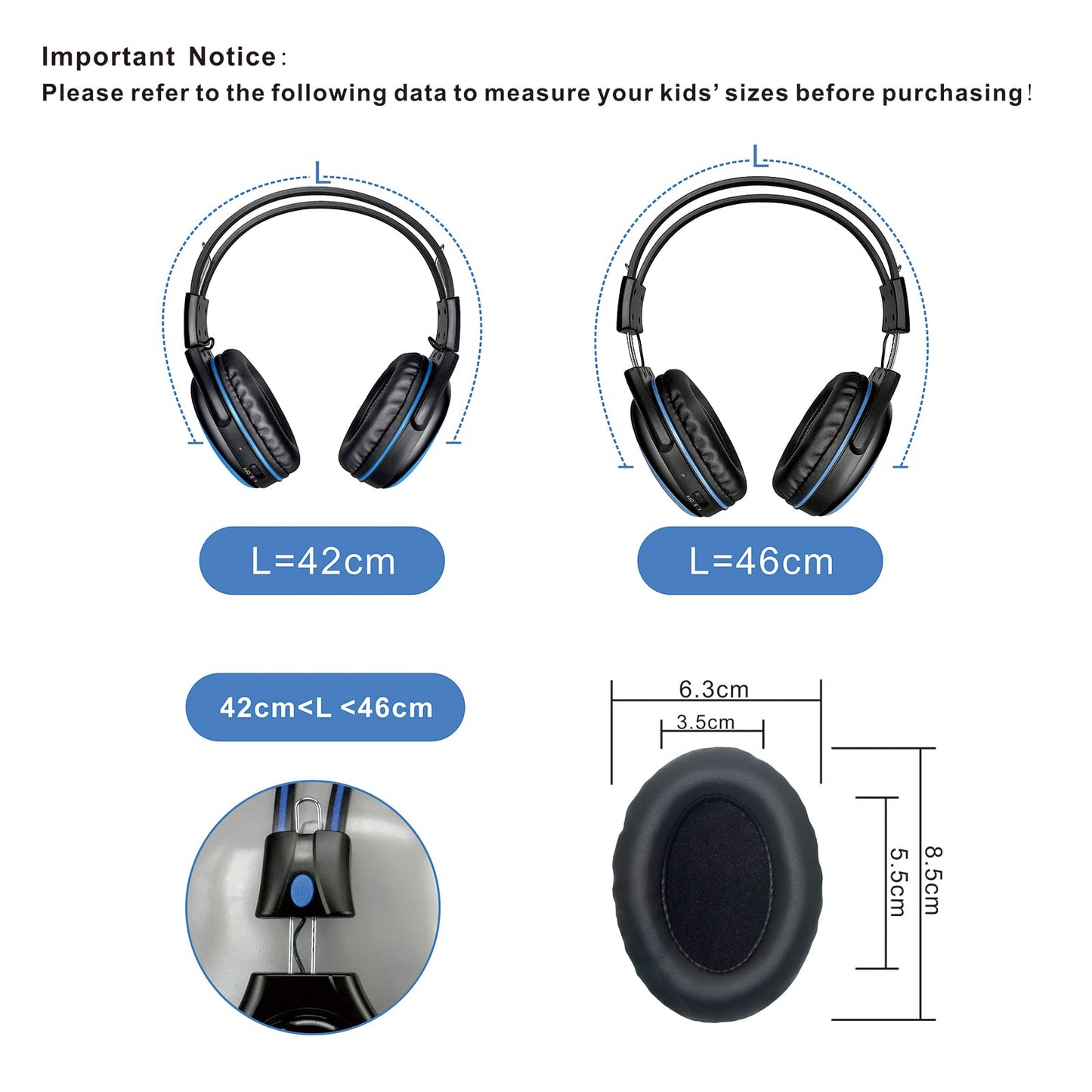 Simolio Wireless Ir Headphones With 3 Levels Volume Limiting, In Car Ir Headphones With Audio Share, 2 Channel Foldable Infrared