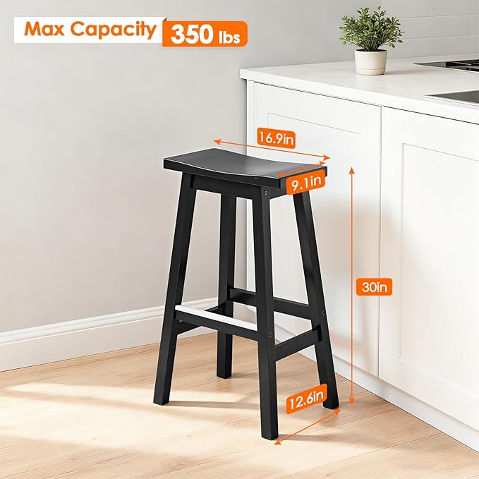 PayLessHere Bar Stools Set of 2, Saddle Stools 30 Inch Heigh, Bar Chairs Seat with Footrests and Industrial, Kitchen Counter Stools for Restaurant, Bistro Bar and Home Dining