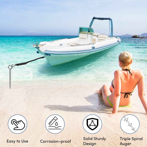 Sand Anchor for Boat 36", 316 Stainless Steel Beach Anchor Boat Sand Anchor with Bungee Dock Line to Hold Watercraft Secure, Jet Skis,Kayak,PWC ect.Apply to the Sandbar Anchor or Shallow Water Anchor