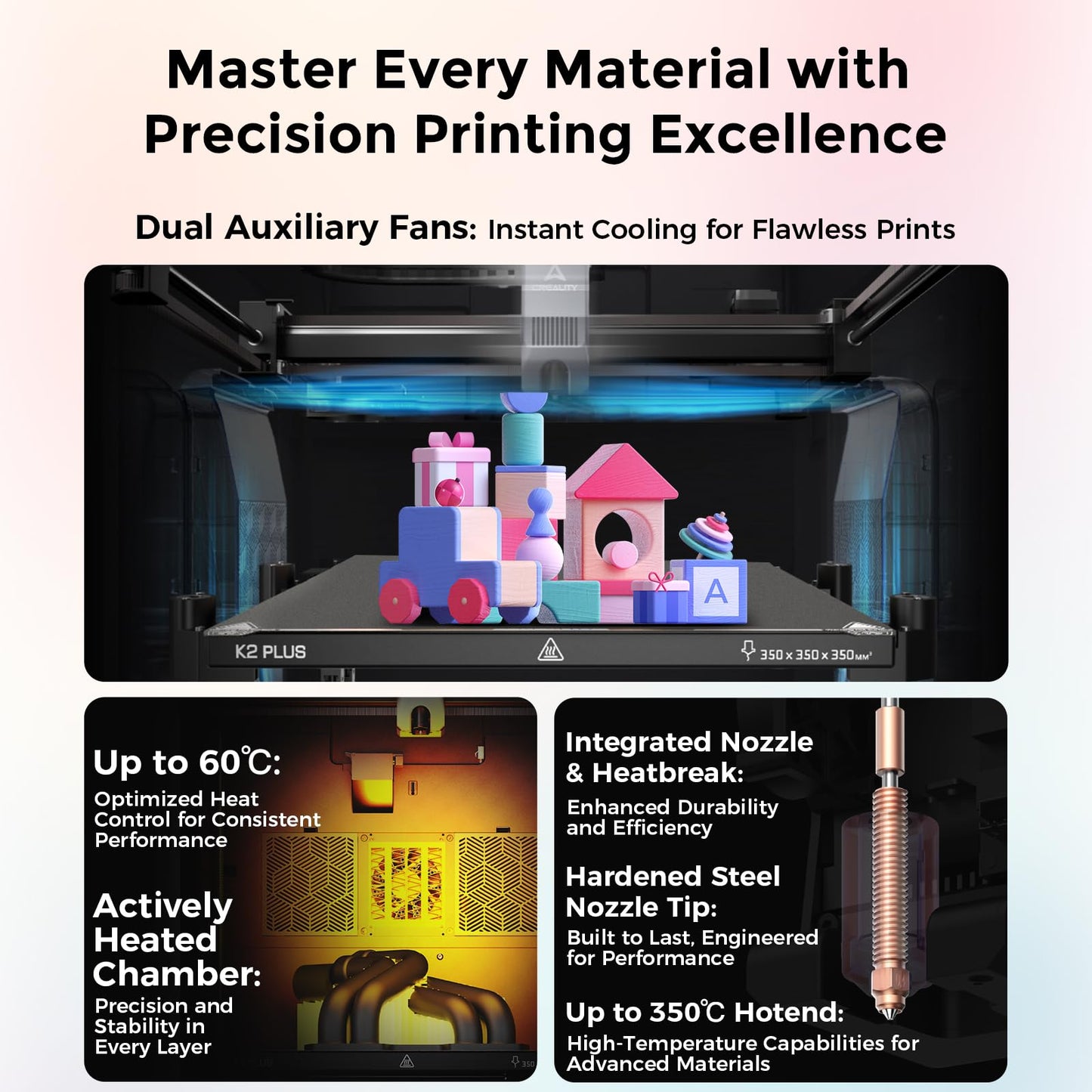Creality 3D Printer K2 Plus Combo Multi Color 3D Printer with CFS, 16 Color Printing, 600mm/s High Speed, Auto Leveling, Dual AI Cameras, 350×350×350mm Build Volume