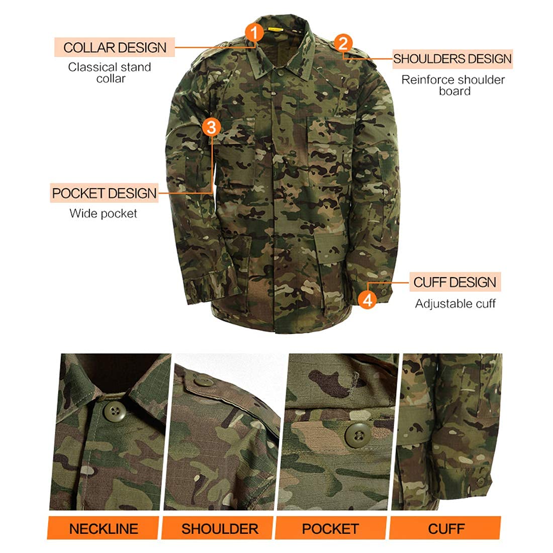 LANBAOSI Men's Tactical Hunting Uniform Combat Suit Shirt Jacket Coat and Pants Set