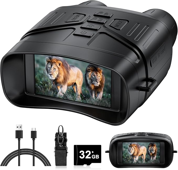 HEXEUM Night Vision Goggles, 4K Night Vision Binoculars for Adults with 5000mAh Battery, 3" HD Screen & 32GB Card for Hunt...