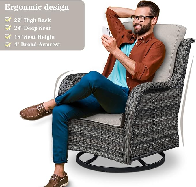 Belord Outdoor Swivel Rcoker Patio Chairs - Outdoor Swivel Patio Chairs Set of 2 Wicker Chair Patio Furniture Sets with Covered Cushion for Porch Deck Balcony Garden, Beige